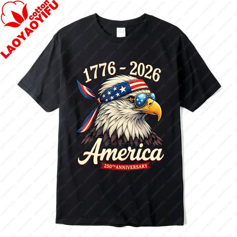 Soft Unisex Bald Eagle Graphic Tee - Short-Sleeve, Durable Cotton, For 250th Anniversary Independence Day Celebration