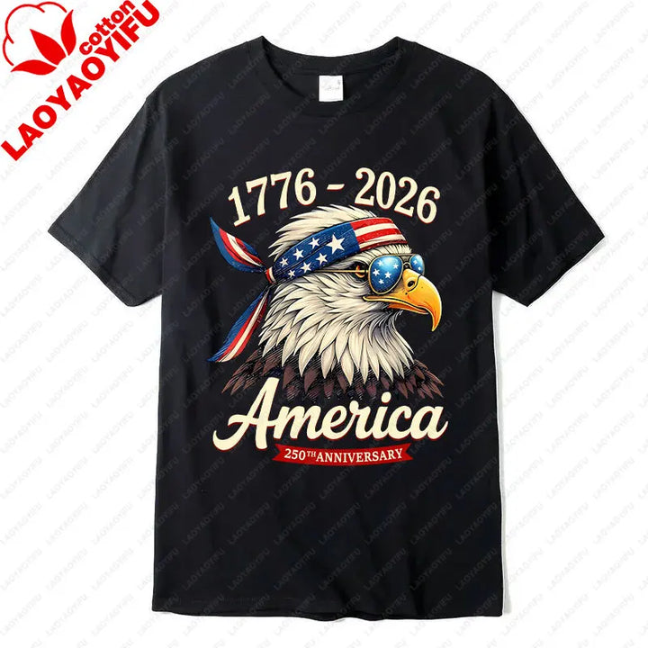Soft Unisex Bald Eagle Graphic Tee - Short-Sleeve, Durable Cotton, For 250th Anniversary Independence Day Celebration