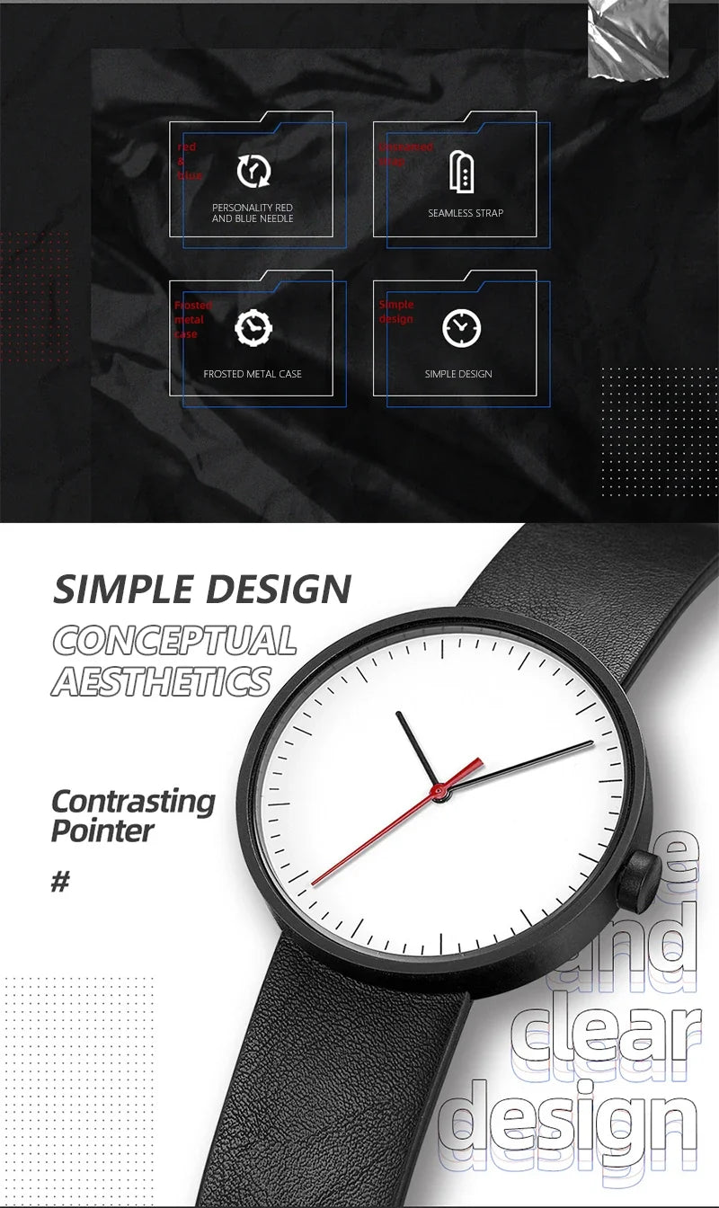 Classic unisex quartz wristwatch – leather strap, round dial, minimalist everyday timepiece