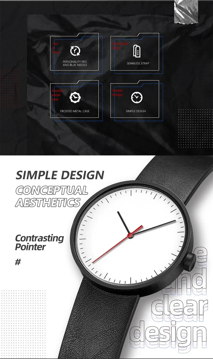 Classic unisex quartz wristwatch – leather strap, round dial, minimalist everyday timepiece