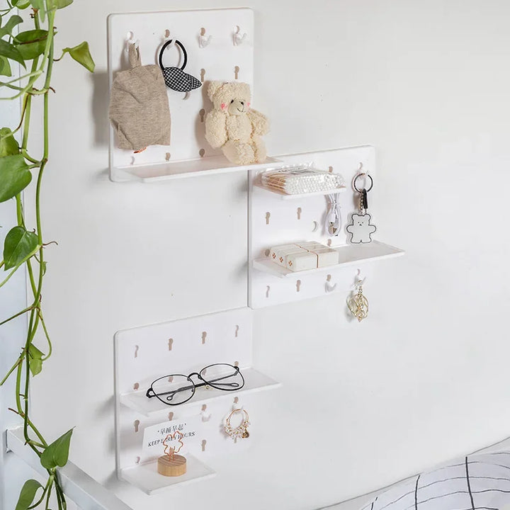 Punch-Free Wall Shelf Organizer with Home Organizers, No Drilling, Kitchen &amp; Bedroom Pegboard Holder