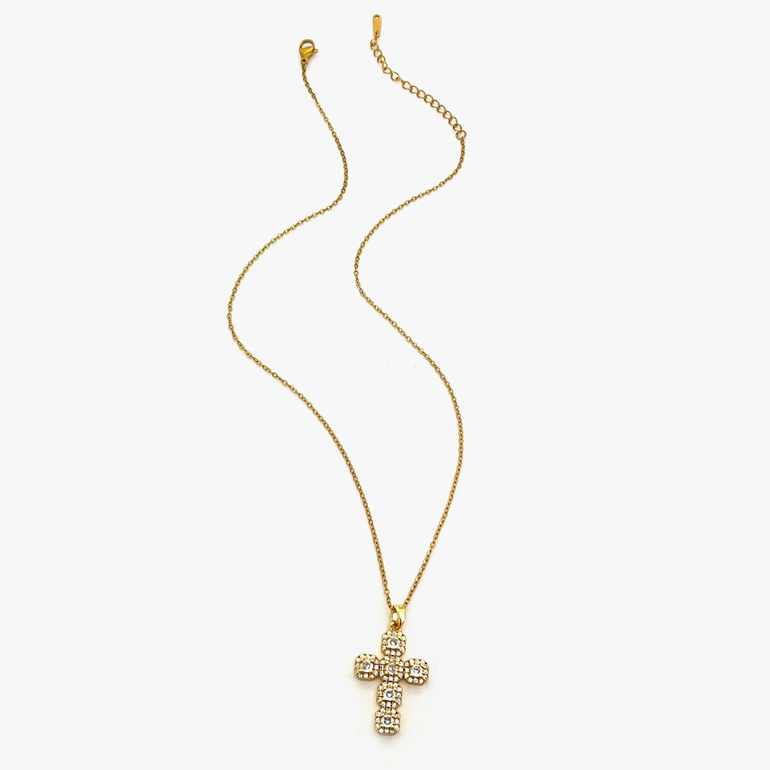 Cross Pendant Necklace Gold Tone - Cubic Zirconia Jewelry, Stainless Steel Chain, Fall 2026 Gift Idea
