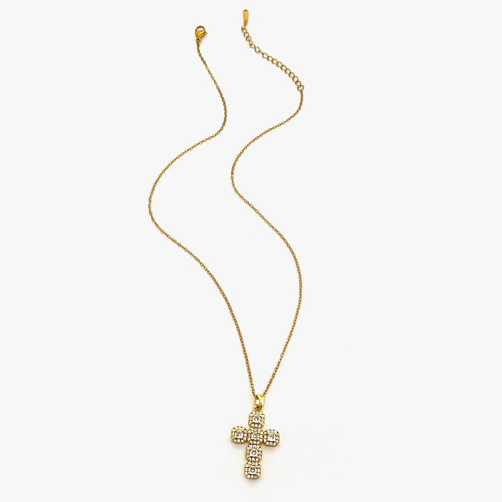 Cross Pendant Necklace Gold Tone - Cubic Zirconia Jewelry, Stainless Steel Chain, Fall 2026 Gift Idea