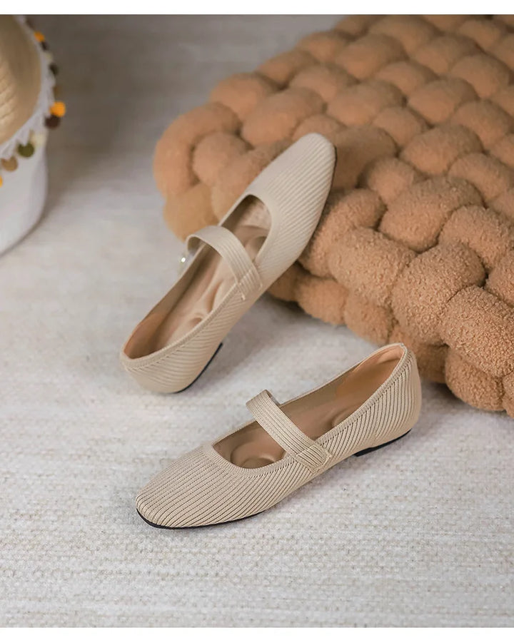 Stretchy Women Mary Jane Flats - Ribbed Knit For Spring