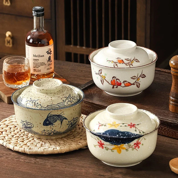 Instant Ramen Bowl With Lid Porcelain Large Capacity