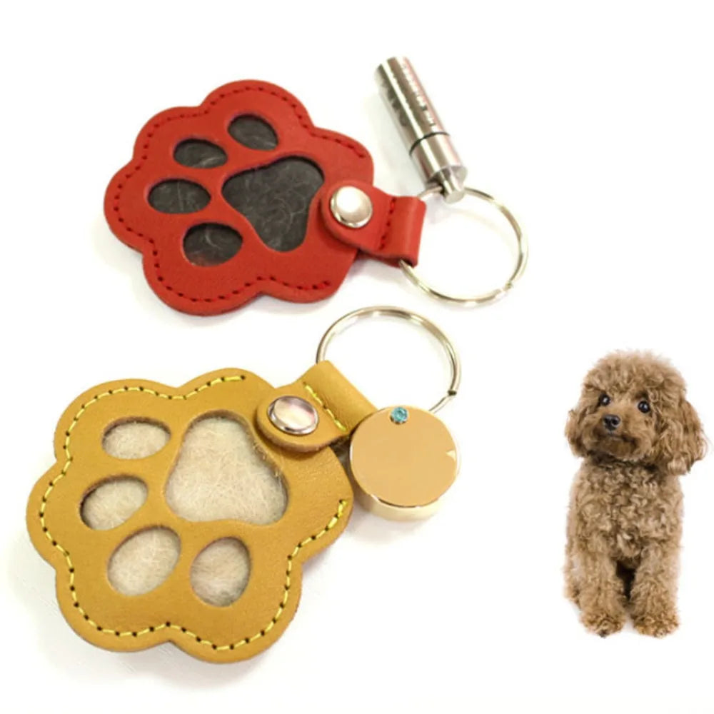 Pet Hair Keychain Paw Pendant PU Leather Hair Holder