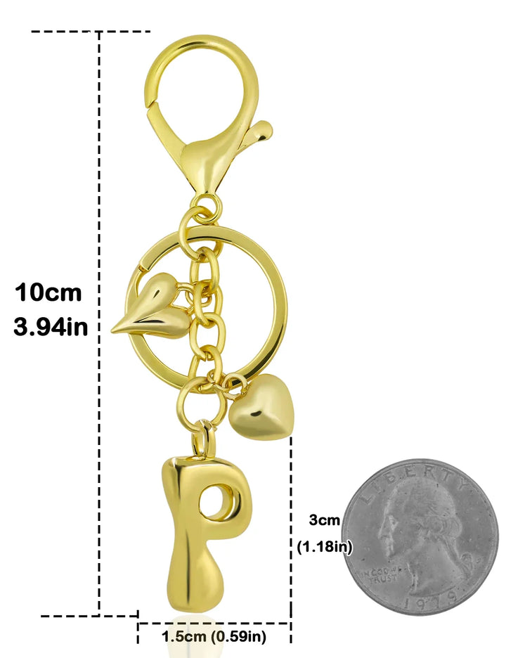 Personalized Keychain Gold Bubble Letter Bag Charm Gift