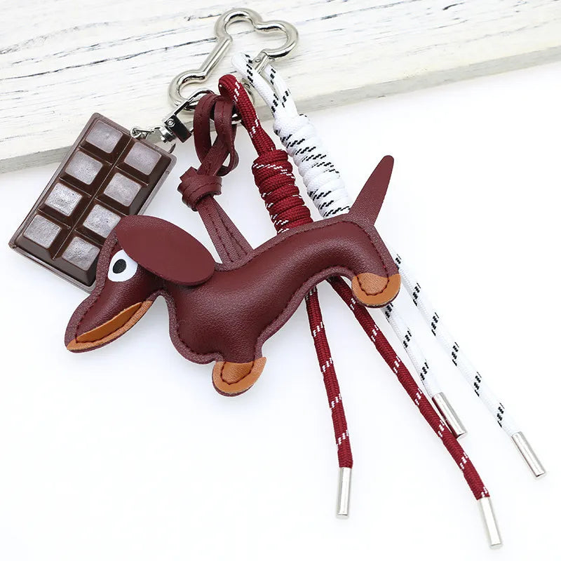 Dachshund Pu Leather Bag Charm Baseball Keychain Gift