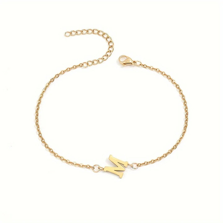 Initial Letter Bead Bracelet Thin Chain Minimalist Elegant