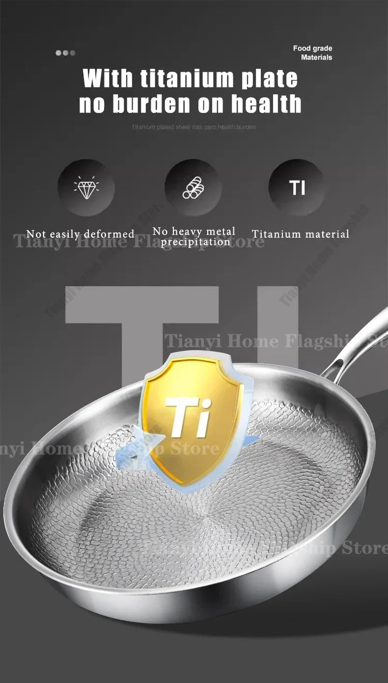 Titanium-Coated Stainless Steel Non-Stick Wok Pan – Gas and Induction Compatible Kitchen Cookware