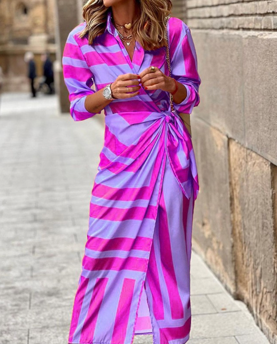 Elegant Striped Wrap Dress for Women, Flattering Plus Size Summer Dress, Versatile Style for Any Occasion