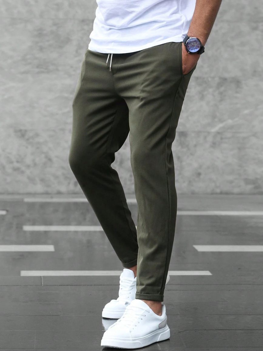 Stretch Comfort Trousers with Adjustable Drawstring Waistband, Lightweight Work Pants for All-Day Wear