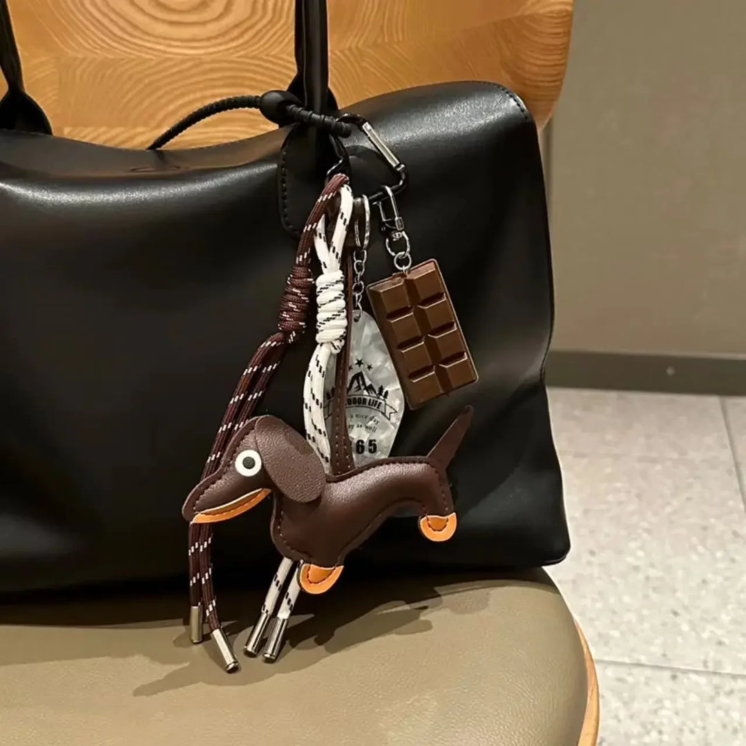 Braid Rope Bag Charm Leather Dachshund Keychain Aesthetic