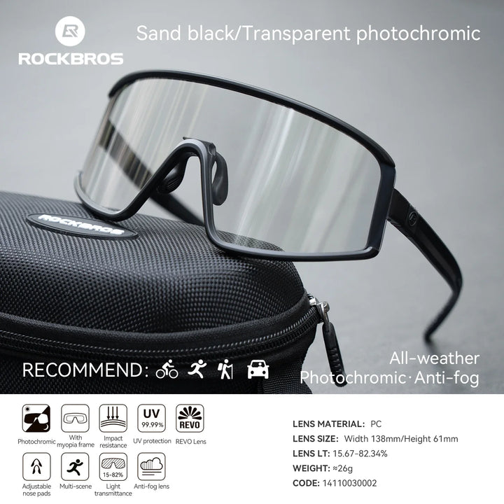 Cycling Sunglasses Polarized UV400 Anti-Fog Photochromic Outdoor Eyewear All-Season Non-Slip Unisex