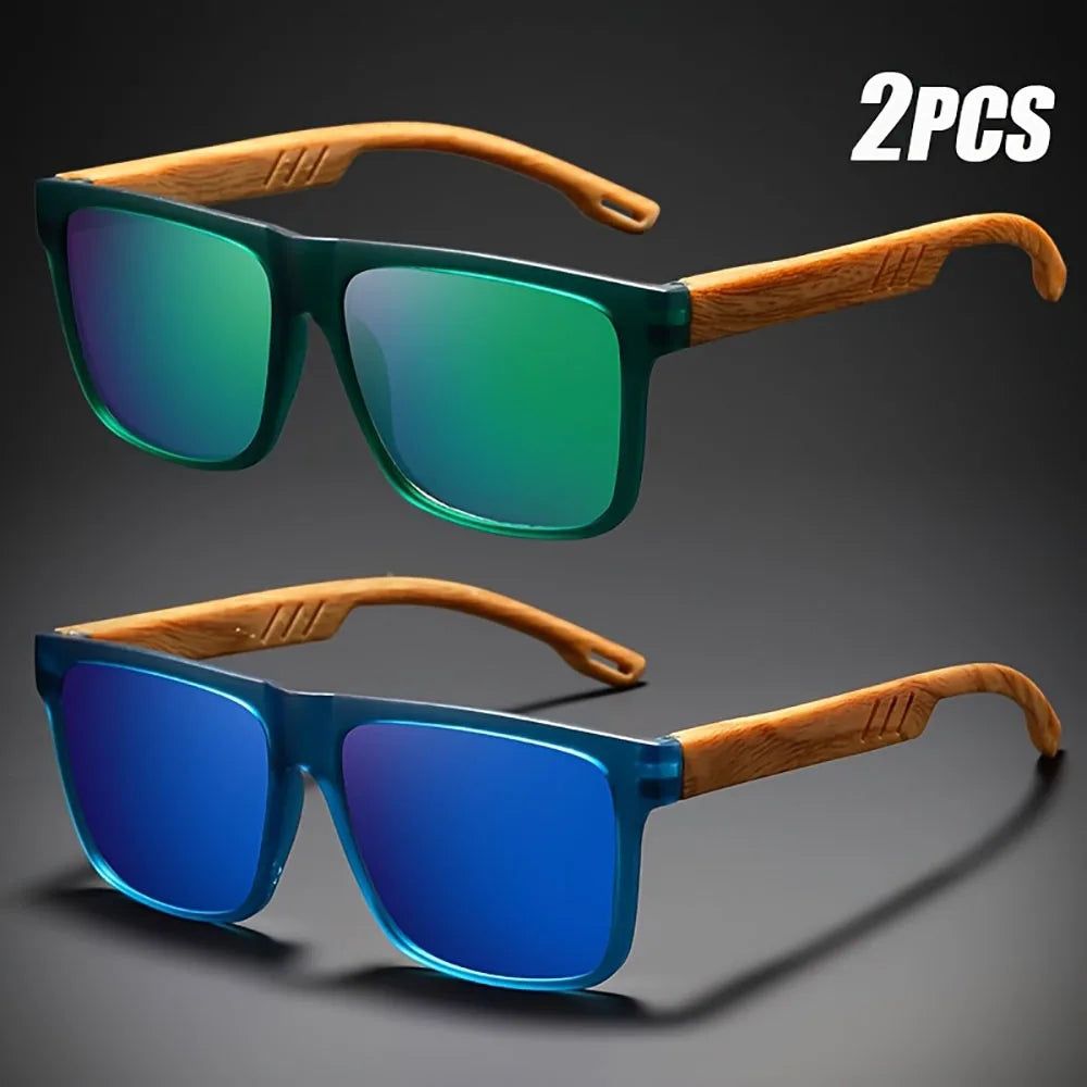 Sunglasses Square Frame Unisex Outdoor Eyewear UV400 Protection Summer 2026 Trend Wood Grain Hinges