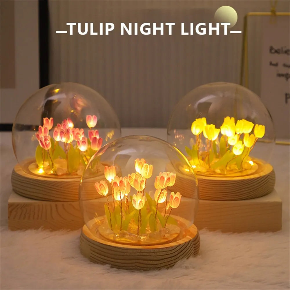 Handmade LED Tulip Flower Night Light - DIY Decorative Lamp for Bedroom, A Perfect Valentine&