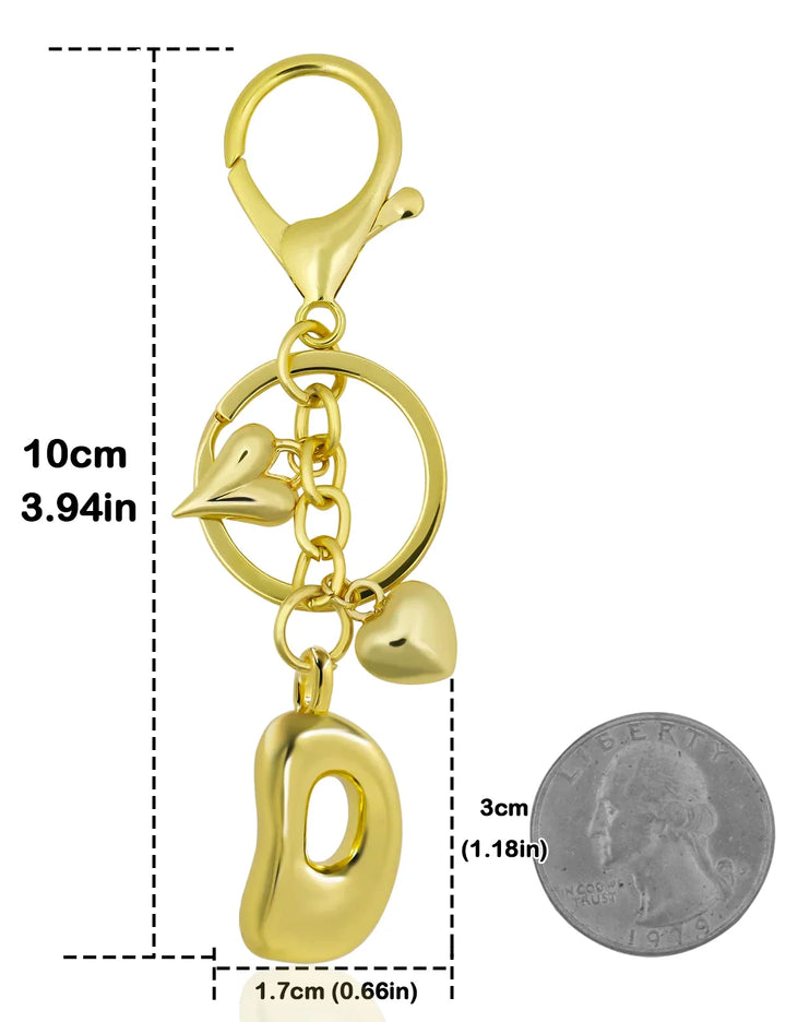 Personalized Keychain Gold Bubble Letter Bag Charm Gift