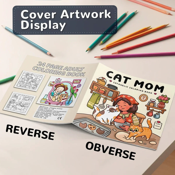colouring Book 24-Page Cat Family Life Scenes Relaxation Easter Gift Idea For Stress Relief