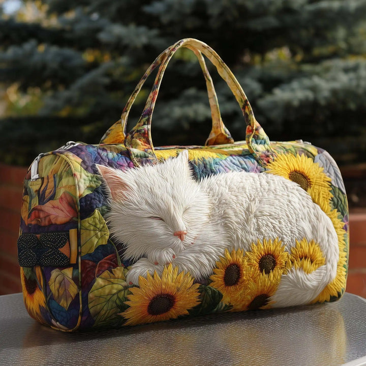 Soft Unisex Travel Tote - Quilted, Cat-Embroidered Fabric, For Beach, Hiking, Camping