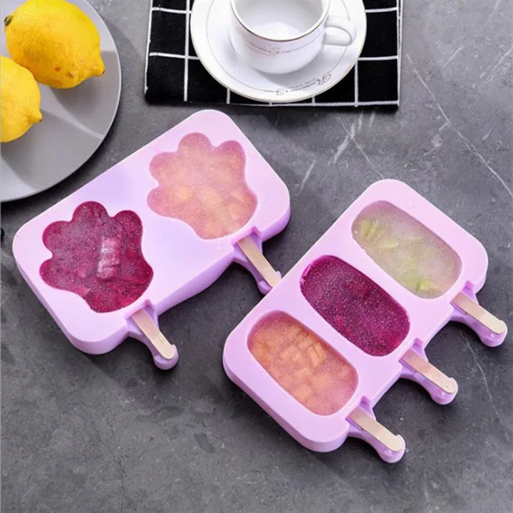 Silicone Ice Cream Mold Set with Lids, Fun Shapes Ice Pop Maker for Homemade Treats, Easy Release and Dishwasher Safe