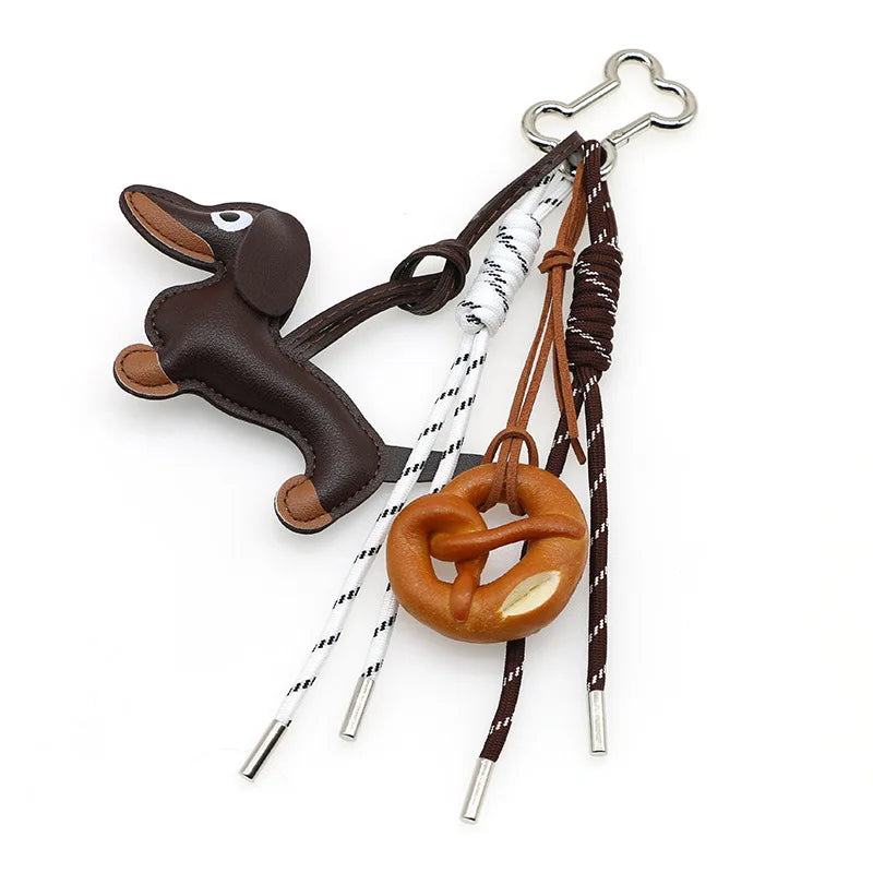 Dachshund Pu Leather Bag Charm Baseball Keychain Gift