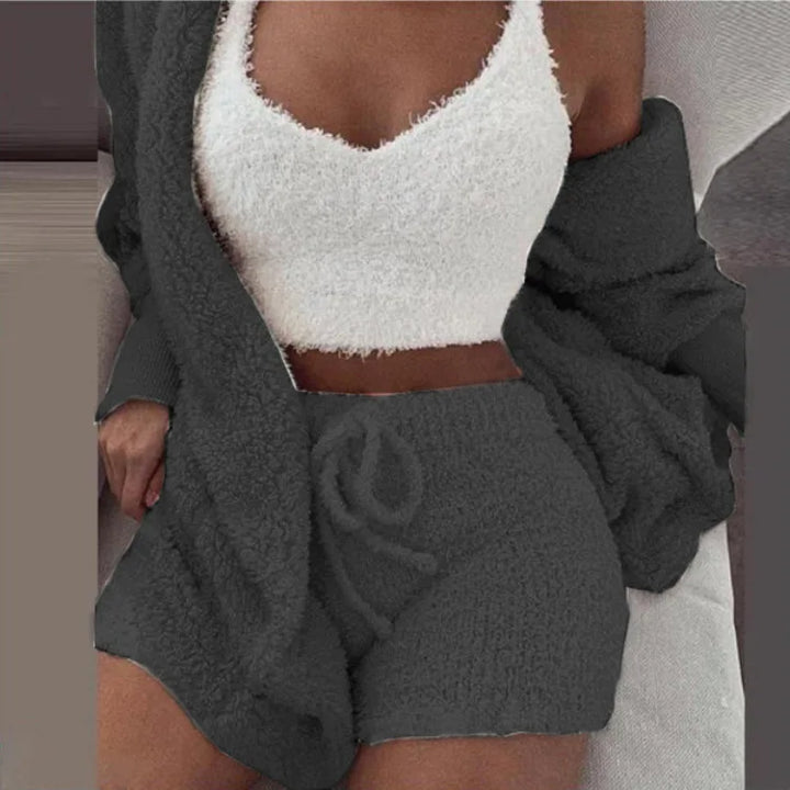 Fluffy Pajamas Set for Women Plus Size Tank Top Shorts Winter Sleepwear