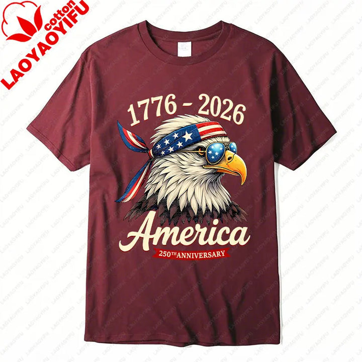 Soft Unisex Bald Eagle Graphic Tee - Short-Sleeve, Durable Cotton, For 250th Anniversary Independence Day Celebration