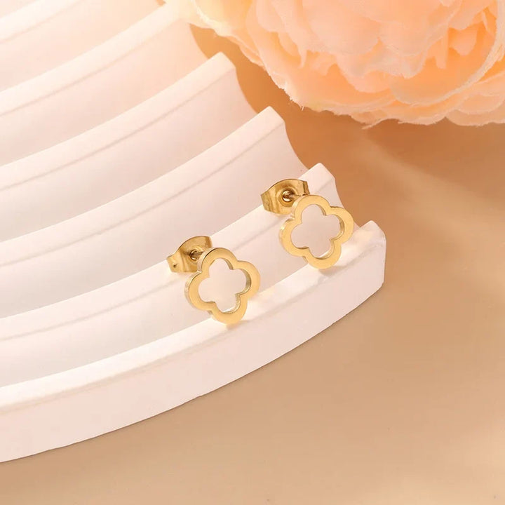 Clover Flower Stainless Steel Bracelet Set Gold Gift