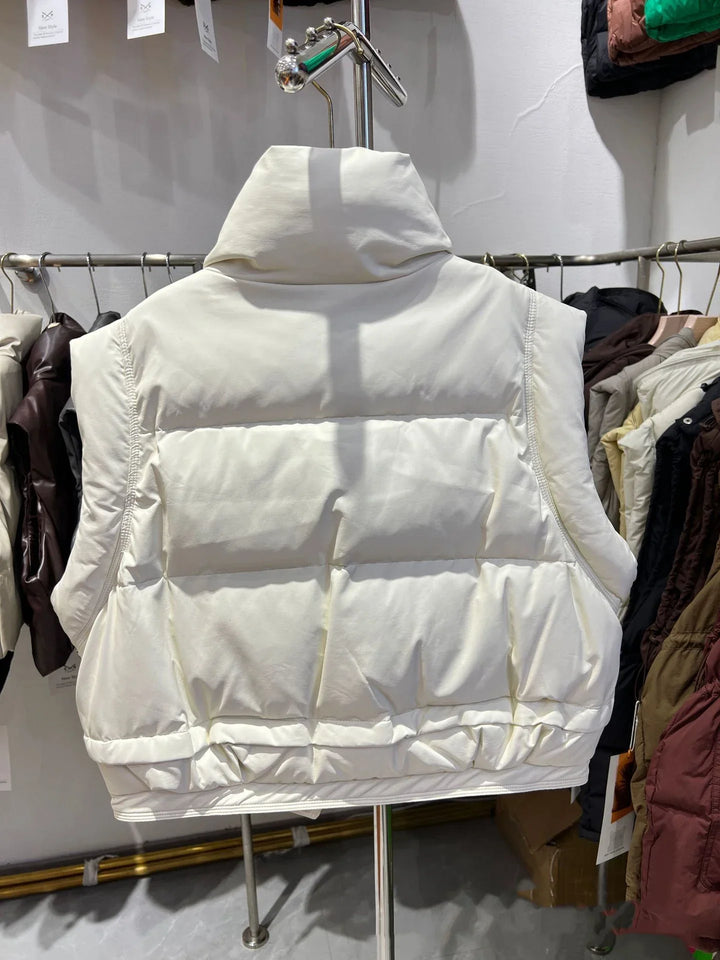 Warm Women’s Down Vest - Cropped Boxy, PU, Winter Layering