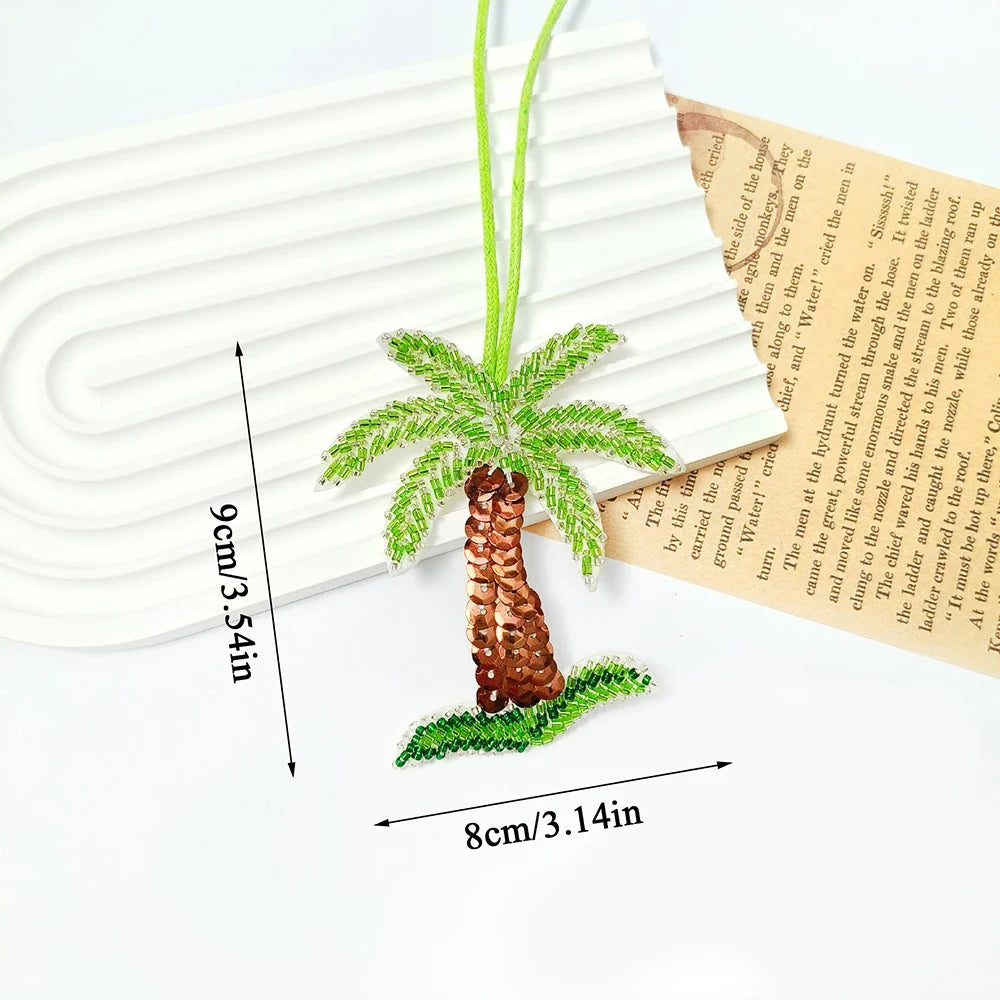 Coconut Tree Sequin Patch Keyring Bag Pendant Handmade