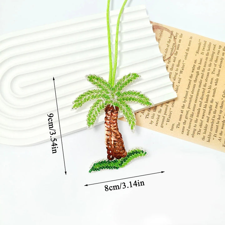 Coconut Tree Sequin Patch Keyring Bag Pendant Handmade