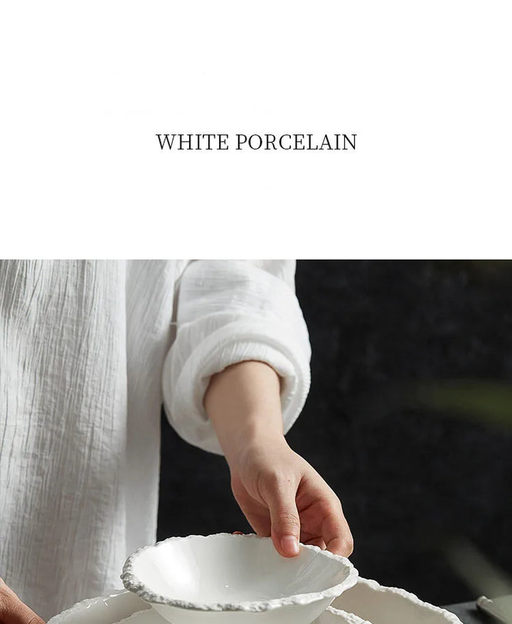 White Porcelain Rock Edge Soup Bowl Modern Tableware