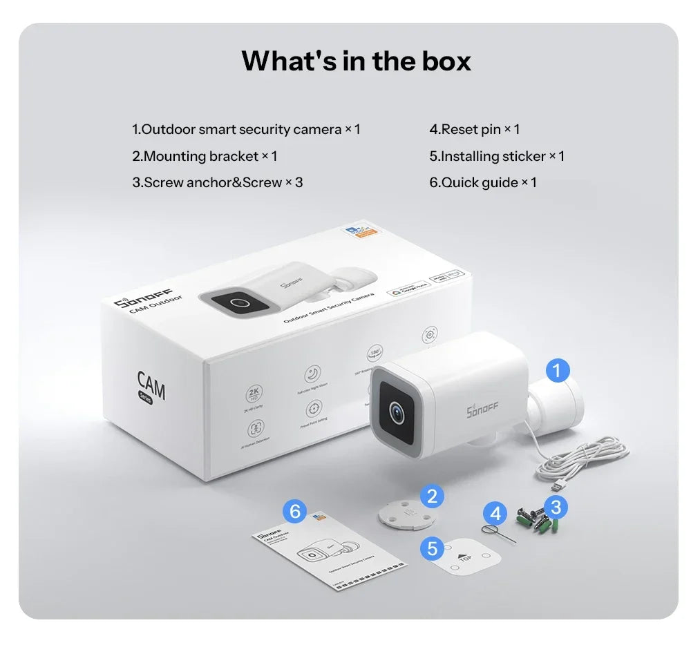 Outdoor Security Camera 2K HD AI Human Detection IP65 Weatherproof 180 Degree Pan Fall 2026 Works With Alexa Google Home