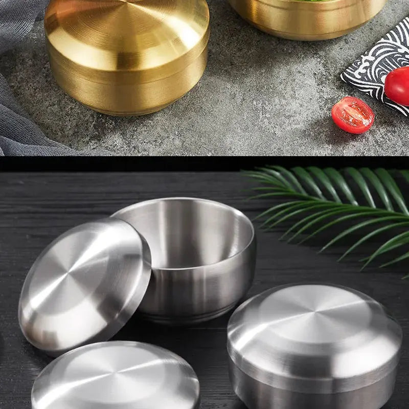 Stainless Steel Double Layer Rice Bowl With Lid Insulated