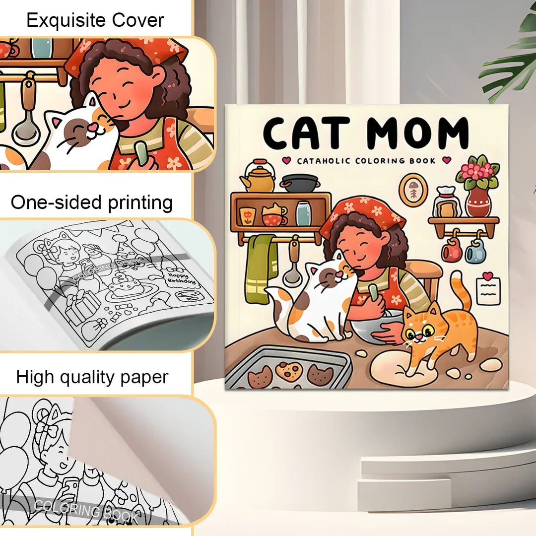 colouring Book 24-Page Cat Family Life Scenes Relaxation Easter Gift Idea For Stress Relief