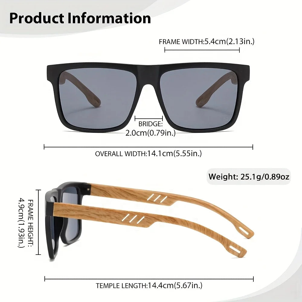 Sunglasses Square Frame Unisex Outdoor Eyewear UV400 Protection Summer 2026 Trend Wood Grain Hinges