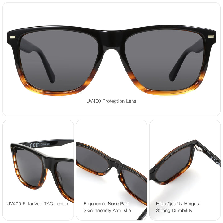 Polarized Sunglasses Square Acetate Frames UV400 Protection Unisex Classic Design