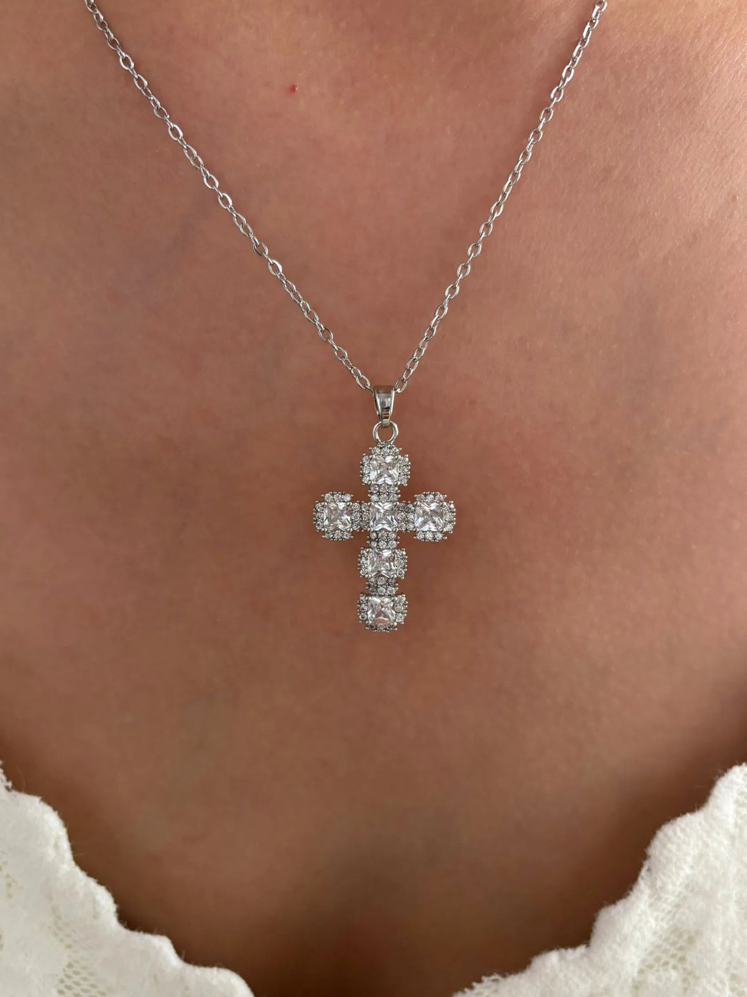 Cross Pendant Necklace Gold Tone - Cubic Zirconia Jewelry, Stainless Steel Chain, Fall 2026 Gift Idea
