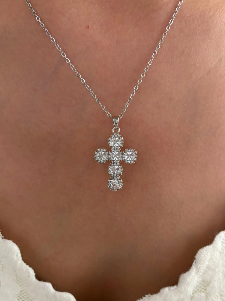 Cross Pendant Necklace Gold Tone - Cubic Zirconia Jewelry, Stainless Steel Chain, Fall 2026 Gift Idea
