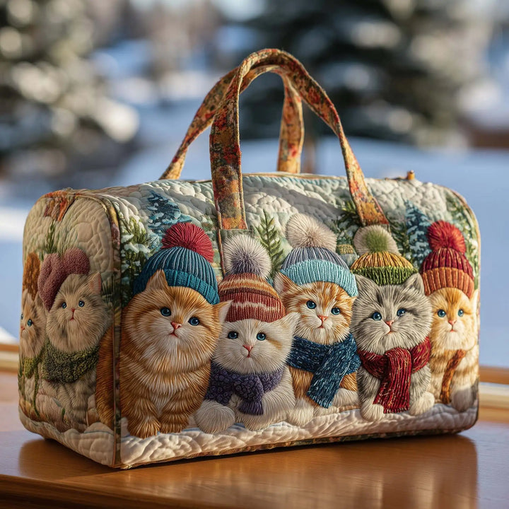 Soft Unisex Travel Tote - Quilted, Cat-Embroidered Fabric, For Beach, Hiking, Camping