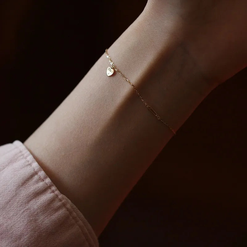 Gold Heart Bracelet 14K Plated 925 Silver Valentine&