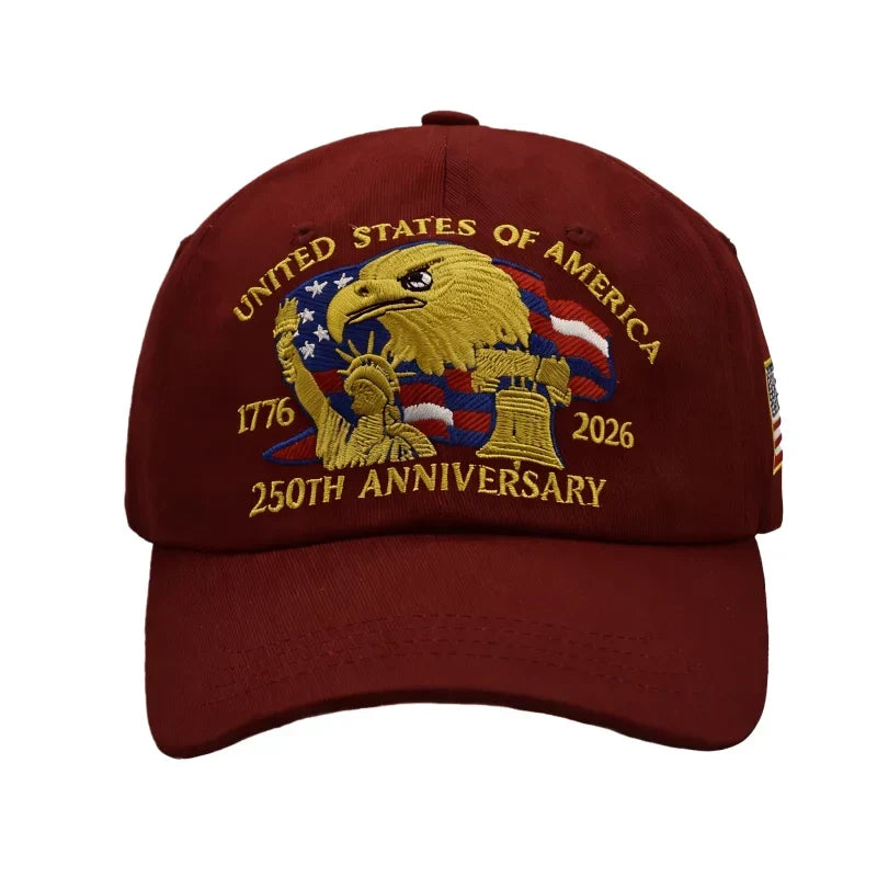 Breathable unisex baseball cap - curved-brim durable 250th-anniversary embroidery, polyester, outdoor wear