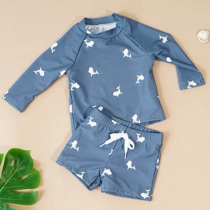 Breathable unisex baby swimsuit - long sleeve rash guard, polyester elastane, for summer pool