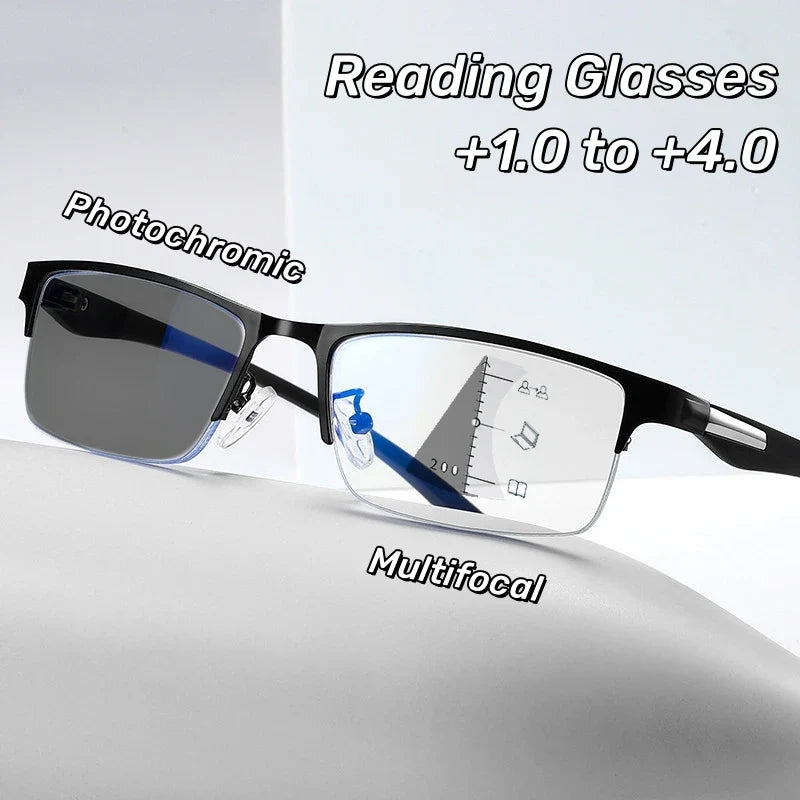 Reading Glasses Progressive Multifocal Photochromic Half Frame Fall 2026 Anti-Blue Light Far Sight Eyewear