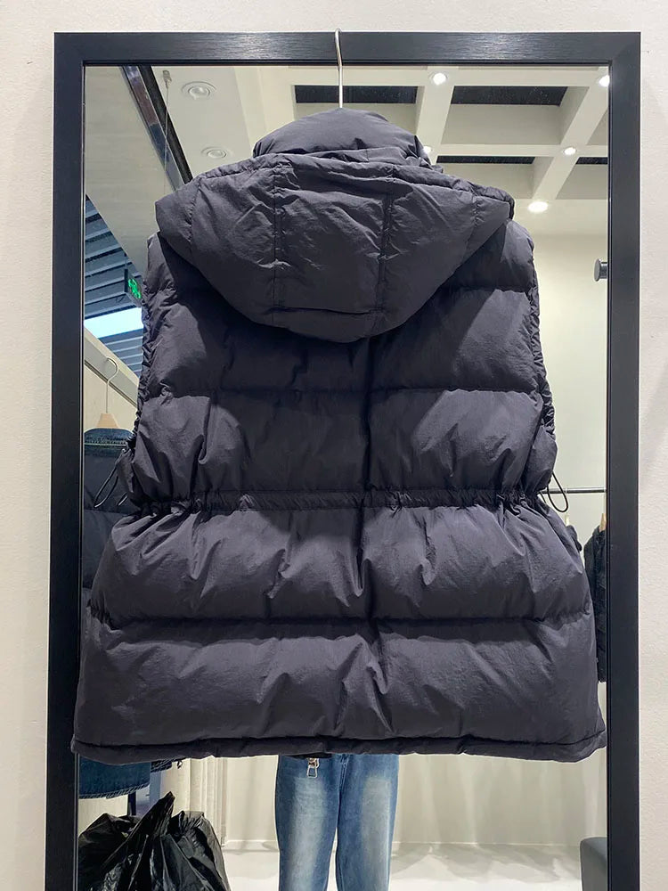 Lightweight Relaxed Women Down Vest - Hooded, Down, Winter