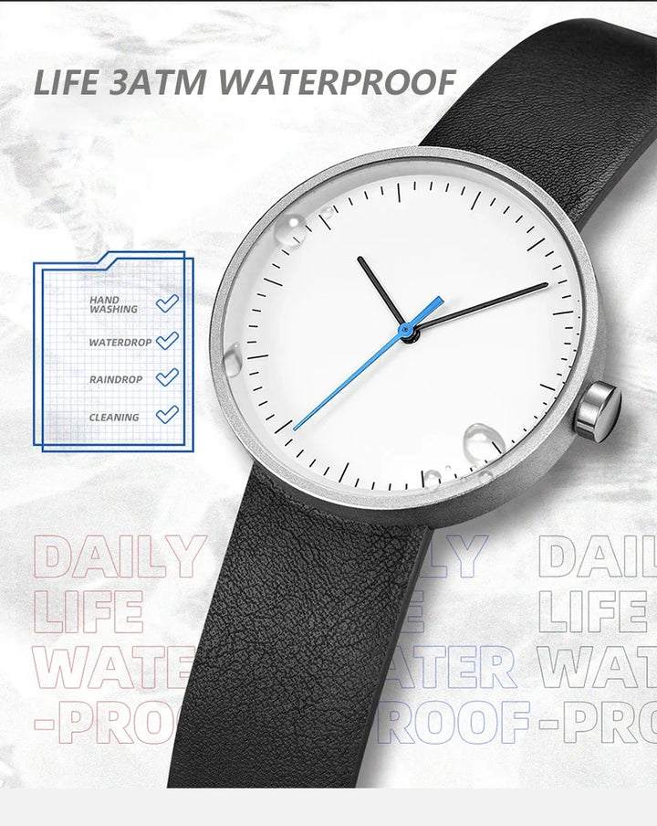 Classic unisex quartz wristwatch – leather strap, round dial, minimalist everyday timepiece