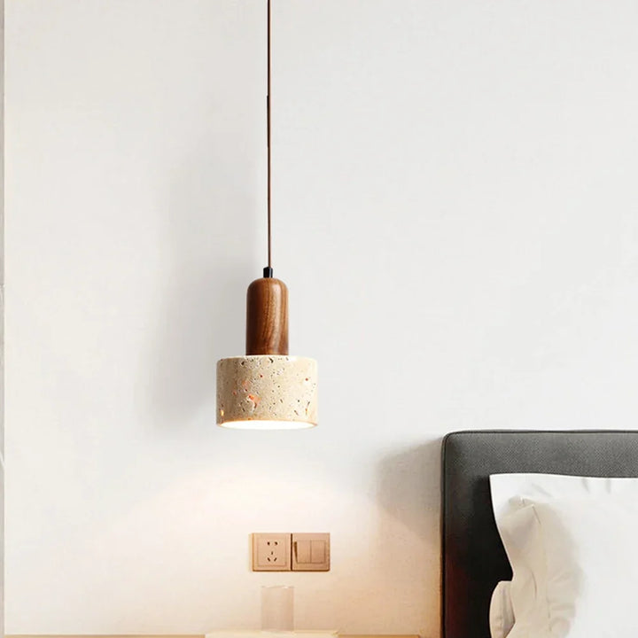 Japandi Japanese Pendant Light Wood And Travertine Bedside Lamp
