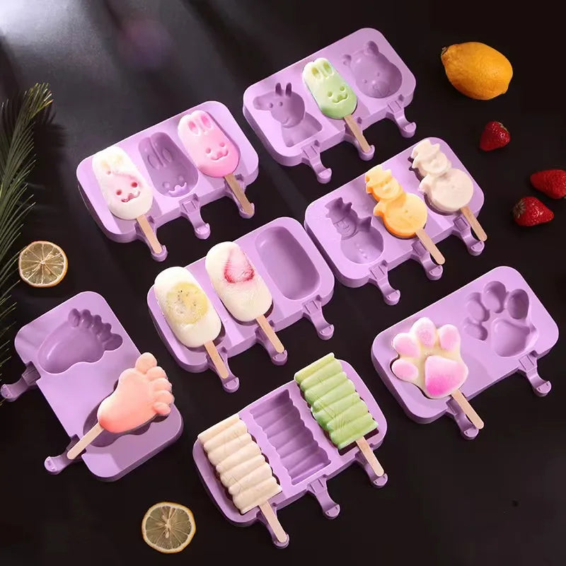 Silicone Ice Cream Mold Set with Lids, Fun Shapes Ice Pop Maker for Homemade Treats, Easy Release and Dishwasher Safe