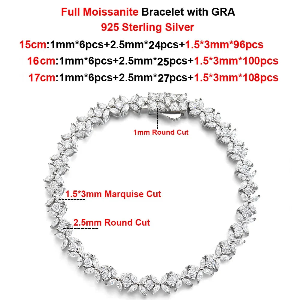 Moissanite Tennis Bracelet Sterling Silver Bridal Floral
