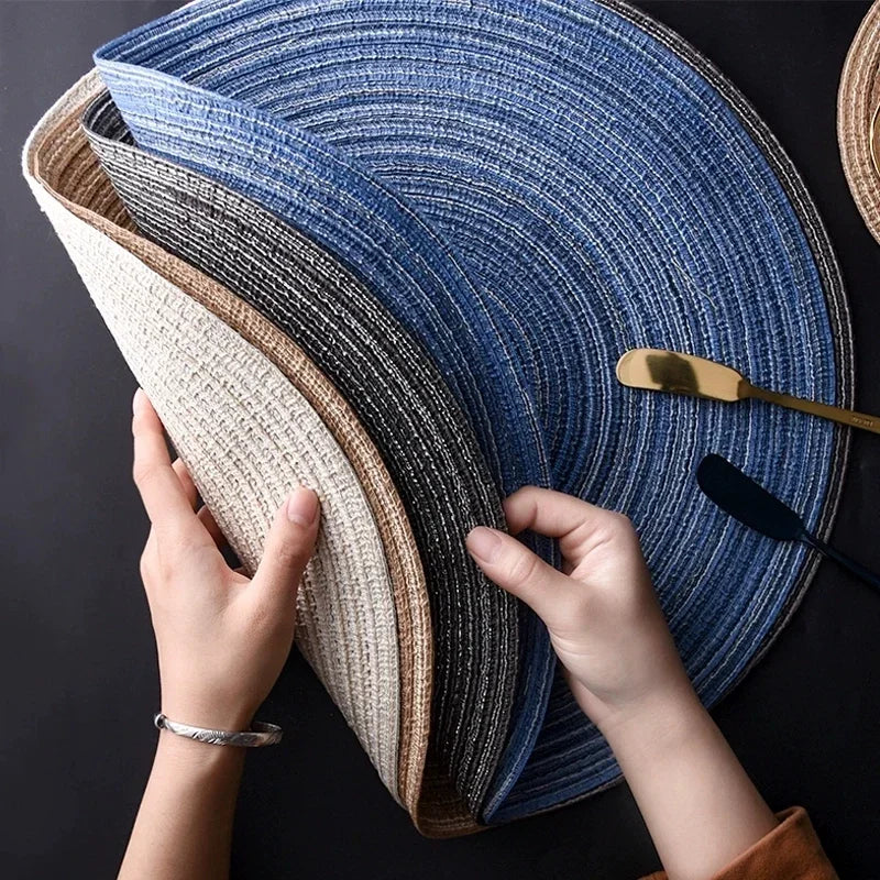 6pcs Round Woven Ramie Placemats - Non-Slip Table Mats for Dining, Kitchen &amp; Cafe Use